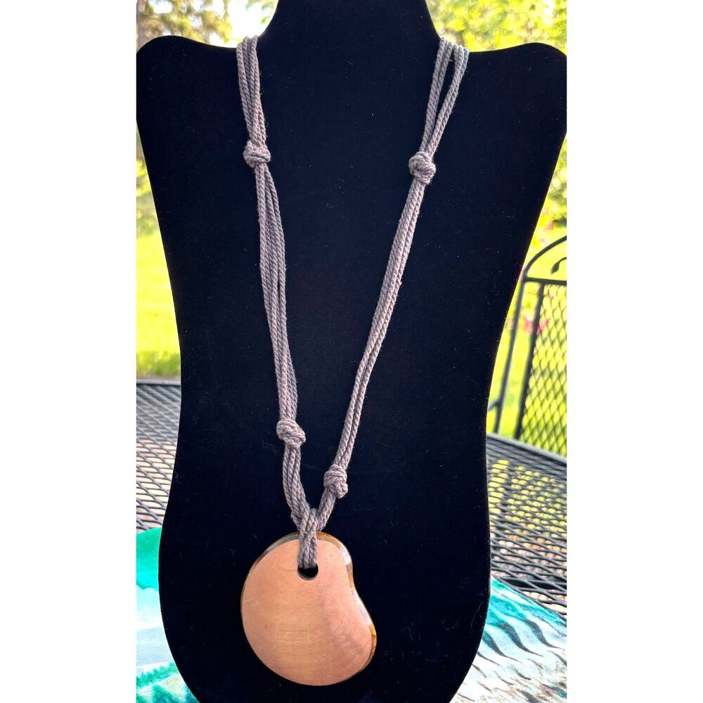 Boho Statement Necklace Marbled Resin Pendant Faux Horn Artisan Jewelry